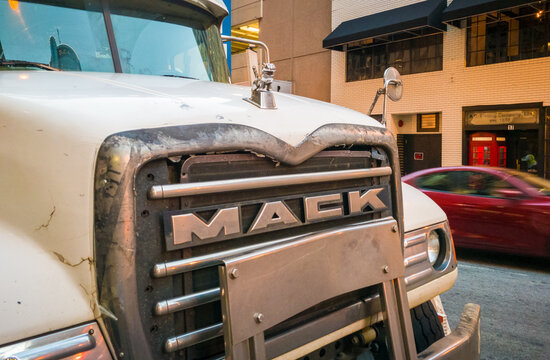 ATLANTA - CIRCA JULY 2018: old vintage Mack truck trailer, an american iconic symbol