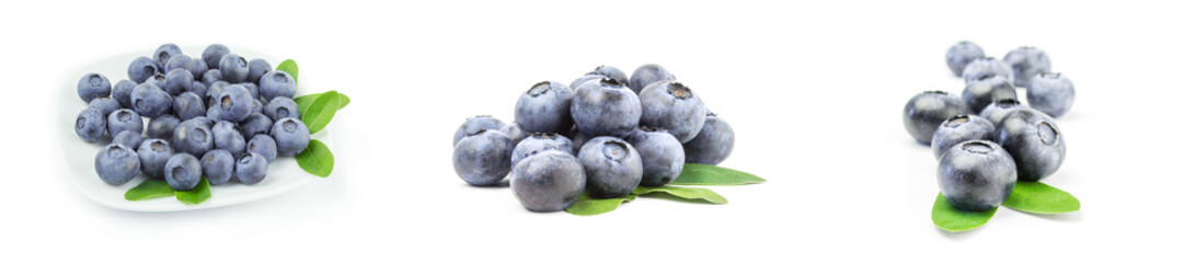 Collection of huckleberry close-up on white