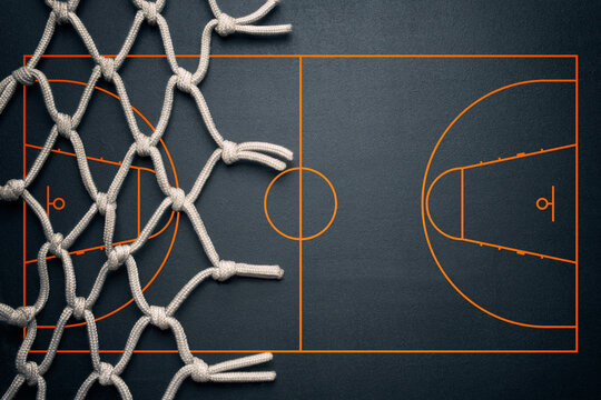 Basketball banner background. Dark basketball background with copy space.