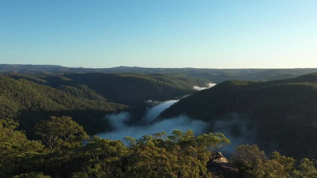 2020 - An excellent aerial view of the misty Blue Mountains in New South Wales, Australia.