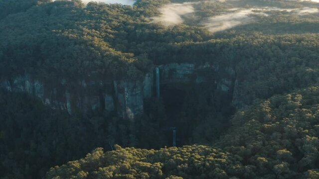 2020 - An excellent aerial distant shot shows Belmore Falls in New South Wales, Australia.