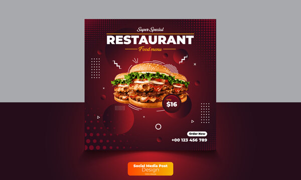 Restaurant Burger Social Media Post Design 