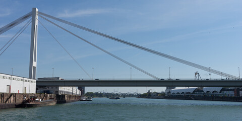Mannheim / Germany – Sept. 13, 2020: bridge at the „Rhine-Neckar harbor“, one of the biggest...