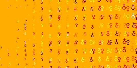 Light Red, Yellow vector backdrop with woman's power symbols.