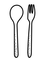 Hand drawn vector illustration of fork and spoon. Doodle style sketch.