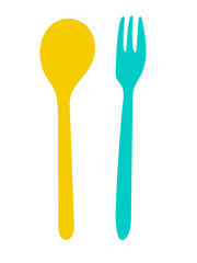 Hand drawn vector illustration of fork and spoon. Doodle style.