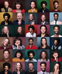 Group of ordinary people in front of a colored background