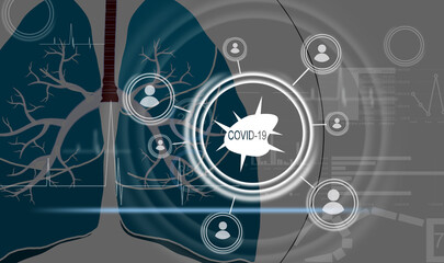 Doctor analyzing covid-19 to patient lungs testing result and human anatomy on technological digital futuristic virtual interface.Researchers are working to find tgg vaccine against Coronavirus.