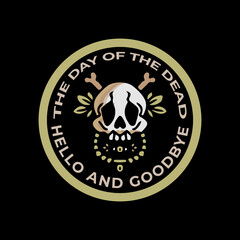 skull and leaf illustration for logo, poster, sticker, or apparel merchandise.With tribal and hipster style.