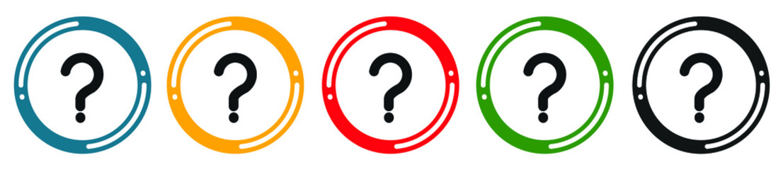 Question mark icon set. flat design vector illustration in 5 colors options for web design