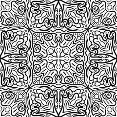 Seamless abstract pattern. Black and white colors. Hand drawn vector background. Trendy monochrome seamless mandala, fabric texture, wrapping.