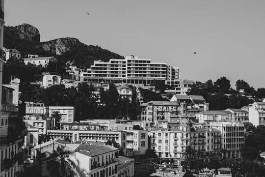 Grayscale shot of Bejaia cityscape, Algeria