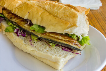 Fish sandwich - traditional fast food in Istanbul.