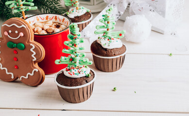Chocolate Christmas cupcake with colored sugar topping