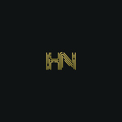 Creative modern geometric trendy unique artistic conjoined black and golden color HN NH H N initial based letter icon logo.