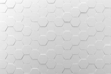 white honeycombs abstract hexagons background, 3d illustration