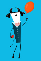 Cute vector illustration with cartoon trapezoid shaped black & white bull or ox - symbol of Chinese New Year 2021. Can be used for your calendar design