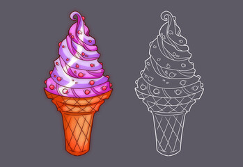 Appetizing ice cream in a waffle cup black