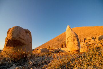 Statues in Mount Nemrut at sunset