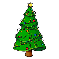 Christmas tree flat vector illustration. New Years and Christmas symbol. Christmas tree icon.