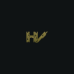 Creative modern geometric trendy unique artistic conjoined black and golden color HV VH H V initial based letter icon logo.
