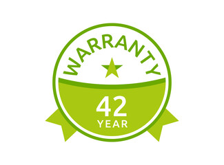 42 Year Warranty logo icon button stamp vectors, 42 years warranty green badges isolated on white background