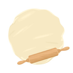 Rolling pin and dough isolated on white background. Vector illustration in cartoon flat style.