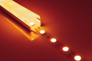 led strip orange light in aluminum channel diffuser
