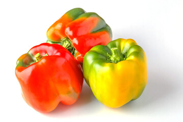 sweet pepper, red, green, yellow paprika, isolated on white background.