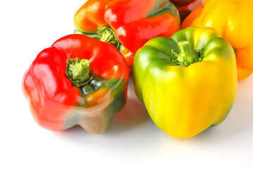 sweet pepper, red, green, yellow paprika, isolated on white background.