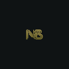 Creative modern geometric trendy unique artistic black and golden color NB BN B N initial based letter icon logo.