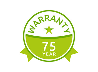 75 Year Warranty logo icon button stamp vectors, 75 years warranty green badges isolated on white background