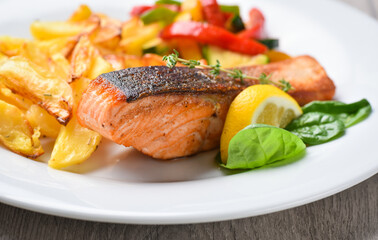 Salmon steak with roasted potato