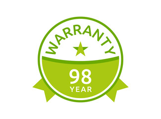 98 Year Warranty logo icon button stamp vectors, 98 years warranty green badges isolated on white background