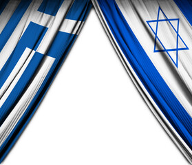 Flag of Greece and Israel with theater effect. 3D Illustration