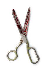 Bloody scissors isolated on white background.