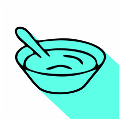 Yogurt with spoon flat logo, breakfast porridge icon.
