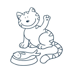 vector drawing portrait cat hand drawn. black and white muzzle of a american cat.