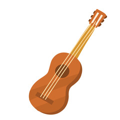 Fototapeta premium Vector illustration of a guitar in flat style. Country music, western style and wild west. Guitar and strings on a white background isolated.Music disk cover, music festival, design element