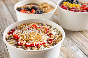 A view of several acai bowls.