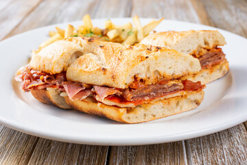 A view of a plate of a bocadillo sandwich.