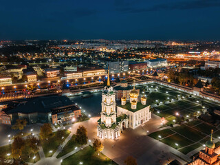Tula Kremlin, aerial view from drone. Epiphany and Assumption Cathedrals