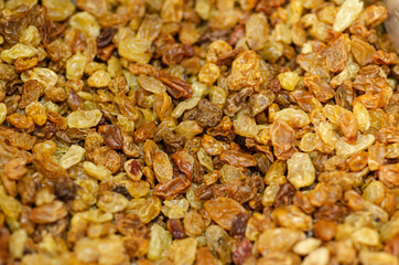 Close up of a mountain with yellow-brown raisins