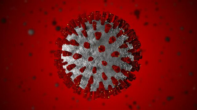 Malattia da coronavirus, epidemia del virus SARS-CoV-2, video 3d covid-19, vista microscopica di cellule fluttuanti del virus dell'influenza.
