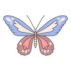 A moth, a wildlife insect, an amazing fly butterfly. Vector creative bohemian concept for invitations, cards, tickets, branding, logo, labels. Black, blue and purple. Isolated drawing of a butterfly