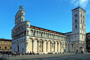 Fototapeta na wymiar San Michele in Foro, a Roman Catholic basilica church in Lucca, Tuscany, Italy