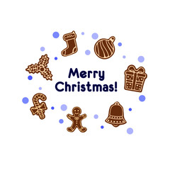Christmas card with snowflakes and cookies
