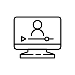 Online lesson icon. Video training symbol. Linear vector icon. Person talking in screen.