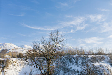 Beautiful snowy winter in the mountains of Uzbekistan