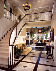 House staircase with Living room Dinning room Interior Design of Home.
